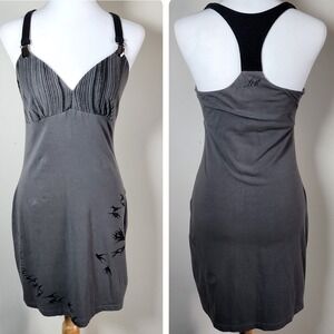 Lost Bodycon Dress Womens Small Bird Print Sexy Stretch Pencil Fitted Racer Back